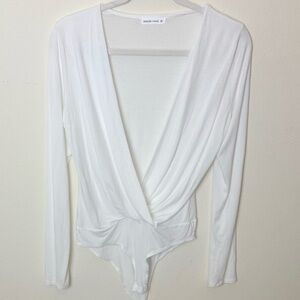 Wasabi + Mint White Draped Bodysuit